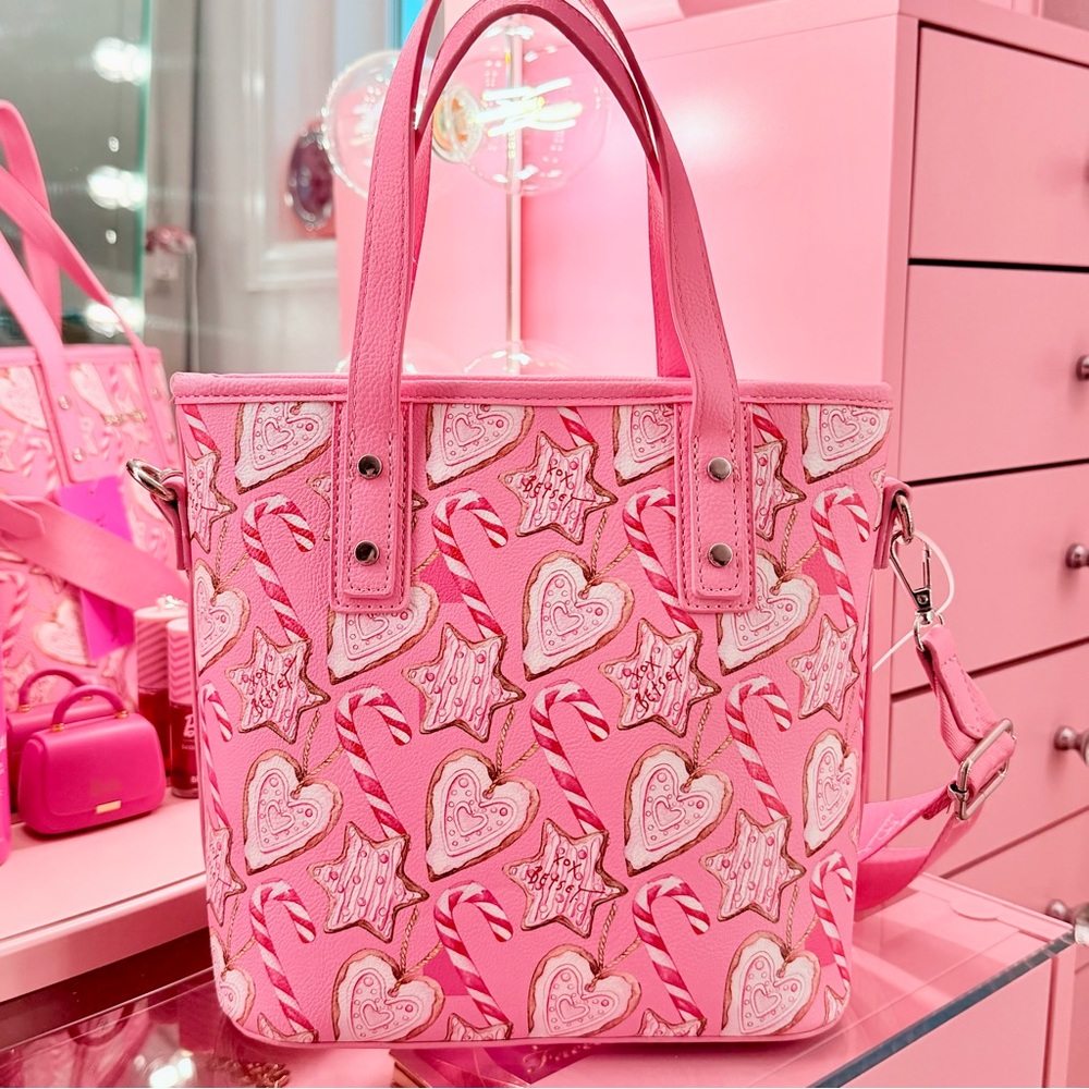 Pink Holiday Gingerbread Candy Cane Tote Bag Betsey Johnson Limited Edition - Picture 3 of 12